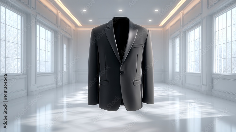 Elegant Black Tuxedo Jacket Mockup Modern Interior 3D Render