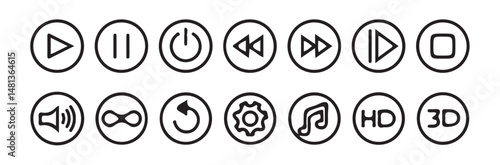 Media player button icons set.music, speaker volume, Stop, play, pause, rewind, fast forward icon. Music or video player control buttons. vector illustration eps 10.
