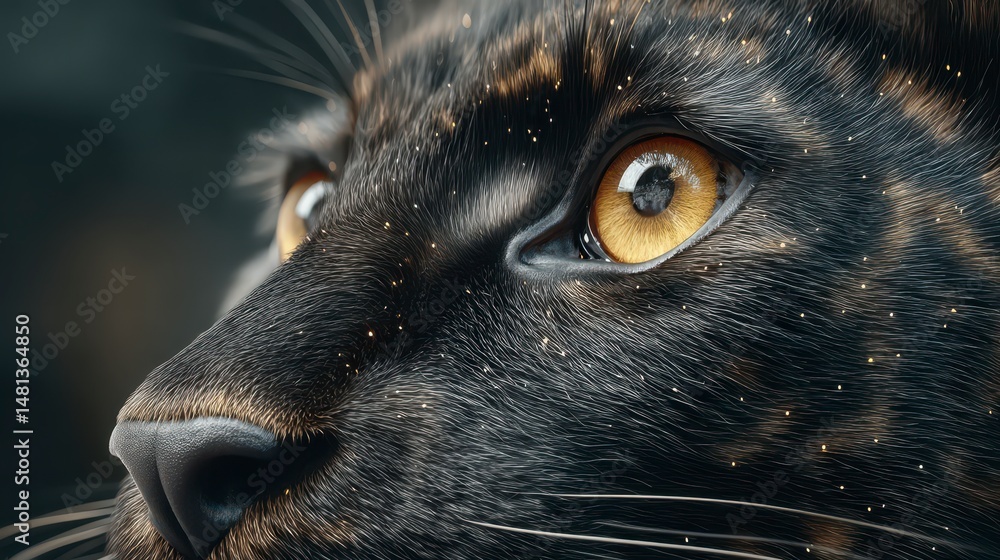 Majestic Black Panther Close up Powerful Wild Cat Intense Gaze Dark Fur Golden Eyes W