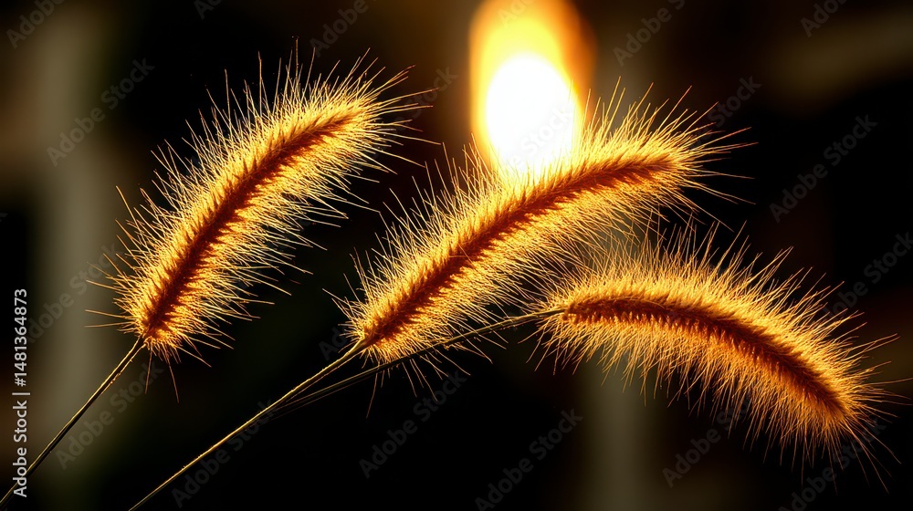 Golden Grass Backlit Silhouette Nature Closeup Sunrise Sunset Wildflower