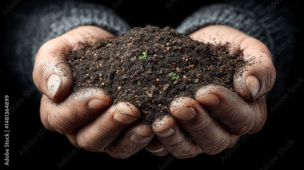 Farmer s Hands Holding Soil Seeds Agriculture Gardening Ecology