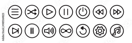 Media player button icons set.music, speaker volume, Stop, play, pause, rewind, fast forward icon. Music or video player control buttons. vector illustration eps 10.
