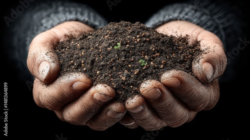 Obraz na płótnie Farmer s Hands Holding Soil Seeds Agriculture Gardening Ecology w salonie