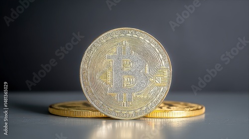 Golden Bitcoin Cryptocurrency Coin  Close up  Minimalist  Finance  Digital Currency  Money