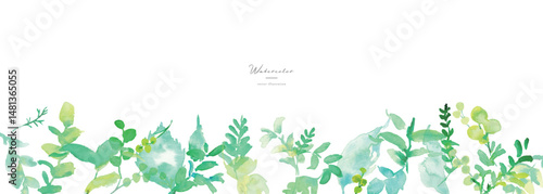 水彩画。水彩タッチの草木のベクターイラスト。水彩画の緑の葉っぱ素材。環境。エコ。Watercolor painting. Vector illustration of grass and trees with watercolor touch. Watercolor green leaves material. Environment. Eco.