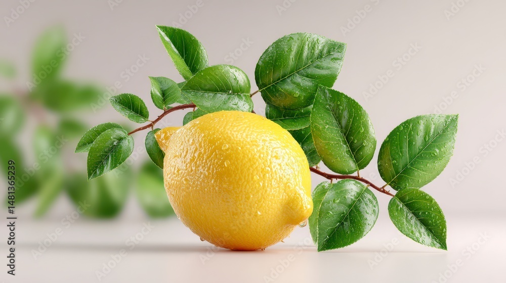 Fresh Lemon with Green Leaves Juicy Citrus Fruit Healthy Food Photography