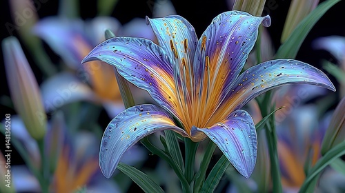 Stunning Blue Lily Flower Macro Photography  Nature s Beauty  Floral Art  Garden Bloom  Pa