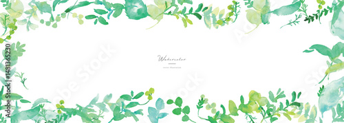 水彩画。水彩タッチの草木のベクターイラスト。水彩画の緑の葉っぱ素材。環境。エコ。Watercolor painting. Vector illustration of grass and trees with watercolor touch. Watercolor green leaves material. Environment. Eco.