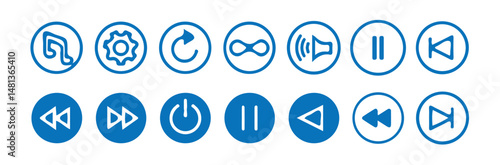 Media player control icon set, interface multimedia symbols and audio, media player buttons.music speaker volume icon. vector illustrattion eps 10.