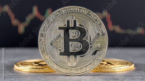 Obraz na płótnie Bitcoin Cryptocurrency Gold Coin Close up Finance Digital Currency Blockchain Technolog w salonie