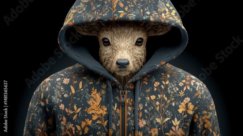 Obraz na płótnie Stylish Reindeer in Floral Hoodie Autumn Fashion Wildlife Art w salonie