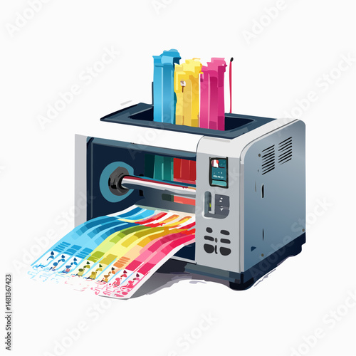 Modern CMYK 3D Ink Printer with Color Cartridges Printing Color Strips

