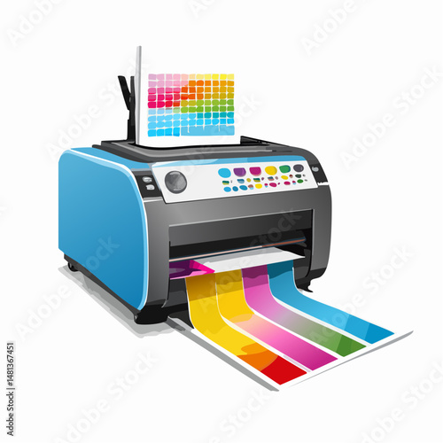 Modern CMYK 3D Ink Printer with Color Cartridges Printing Color Strips

