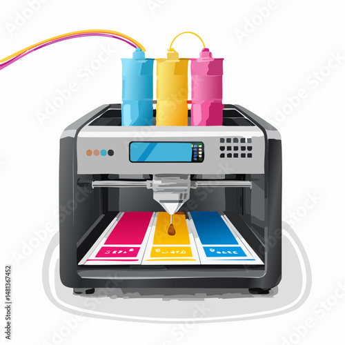 Modern CMYK 3D Ink Printer with Color Cartridges Printing Color Strips


