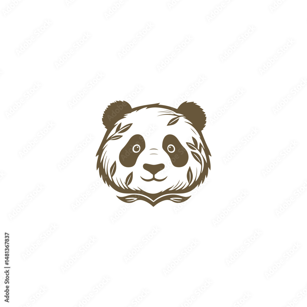 Panda head logo with engraving design style template Panda head logo with engraving design style template
