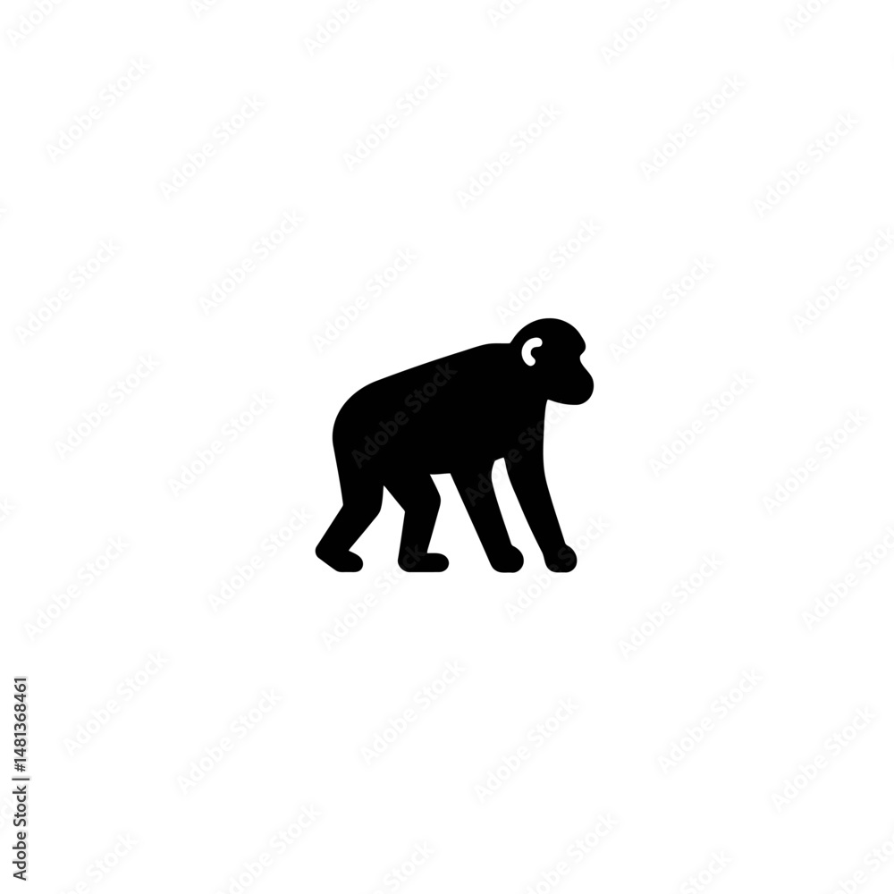 Obraz premium Simple Monkey Silhouette Icon on White Background