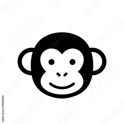 Minimalist Monkey Face Icon - Black and White