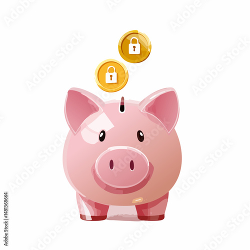 Piggy Bank with Locked Coins – Secure Saving and Financial Protection Concept

