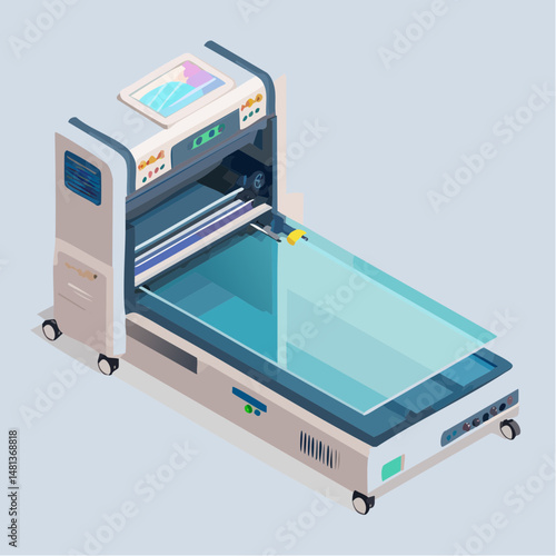 High-Tech UV Flatbed Printer in Action – Industrial Digital Printing Equipment Illustration


