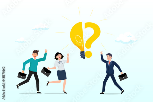 Businessman make idea from question mark, solving problem, critical thinking root cause analysis to solution, answering question or success resolve issues, discover opportunity, creativity concept