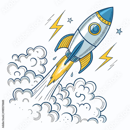 A futuristic rocket piercing a dramatic, electrifying thundercloud, vibrant lightning illuminating its metallic surface.