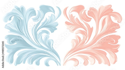 Pastel Floral Ornamental Design Pair