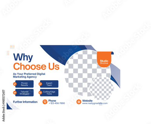 Blue and Orange Modern Why Choose Us Twitter Post