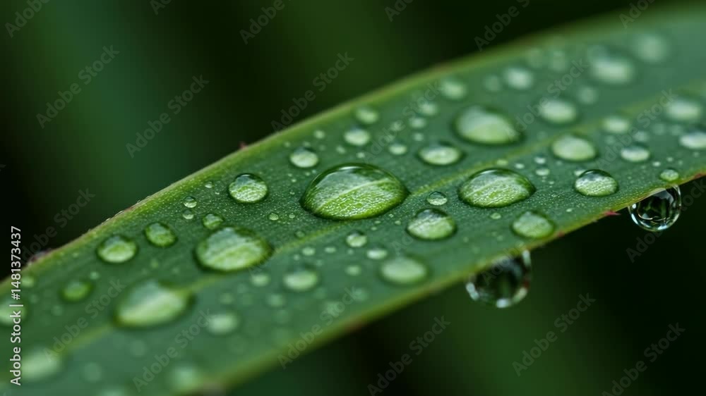 Close up shot of water droplets on a green leaf, nature's beautiful textures. Close up shot of water droplets on a green leaf, nature's beautiful textures.