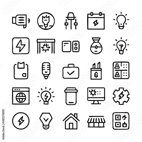 Energy saving and efficiency editable stroke outline icons set isolated on white background flat vector illustration. Alternative energy sources vector linear icons set. Ecology renewable energy .