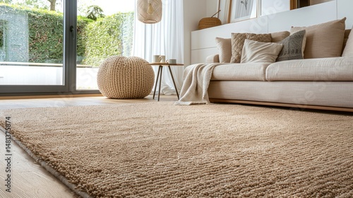 Beige area rug in modern living room