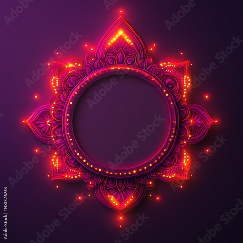 Glowing Mandala Frame, Purple, Ornate, Empty Circle