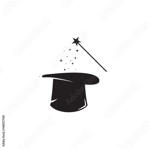 magic wand stick and hat logo and vector template