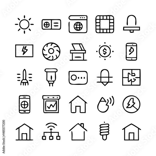 Energy saving and efficiency editable stroke outline icons set isolated on white background flat vector illustration. Alternative energy sources vector linear icons set. Ecology renewable energy .