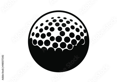 Golf ball silhouette. The image shows a black silhouette of a golf ball, a small, dimpled sphere used in the sport. Vector clipart illustration design.