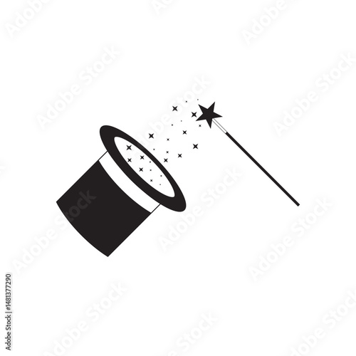 magic wand stick and hat logo and vector template