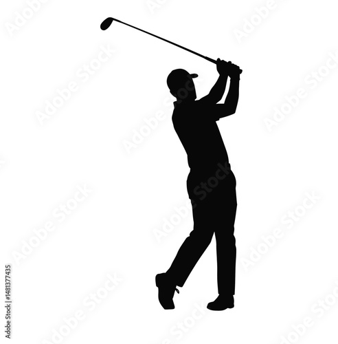 Golf silhouette. The image shows a black silhouette of a golfer swinging a club, ready to hit the ball. Vector clipart illustration design.