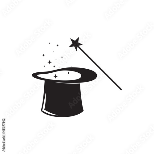 magic wand stick and hat logo and vector template