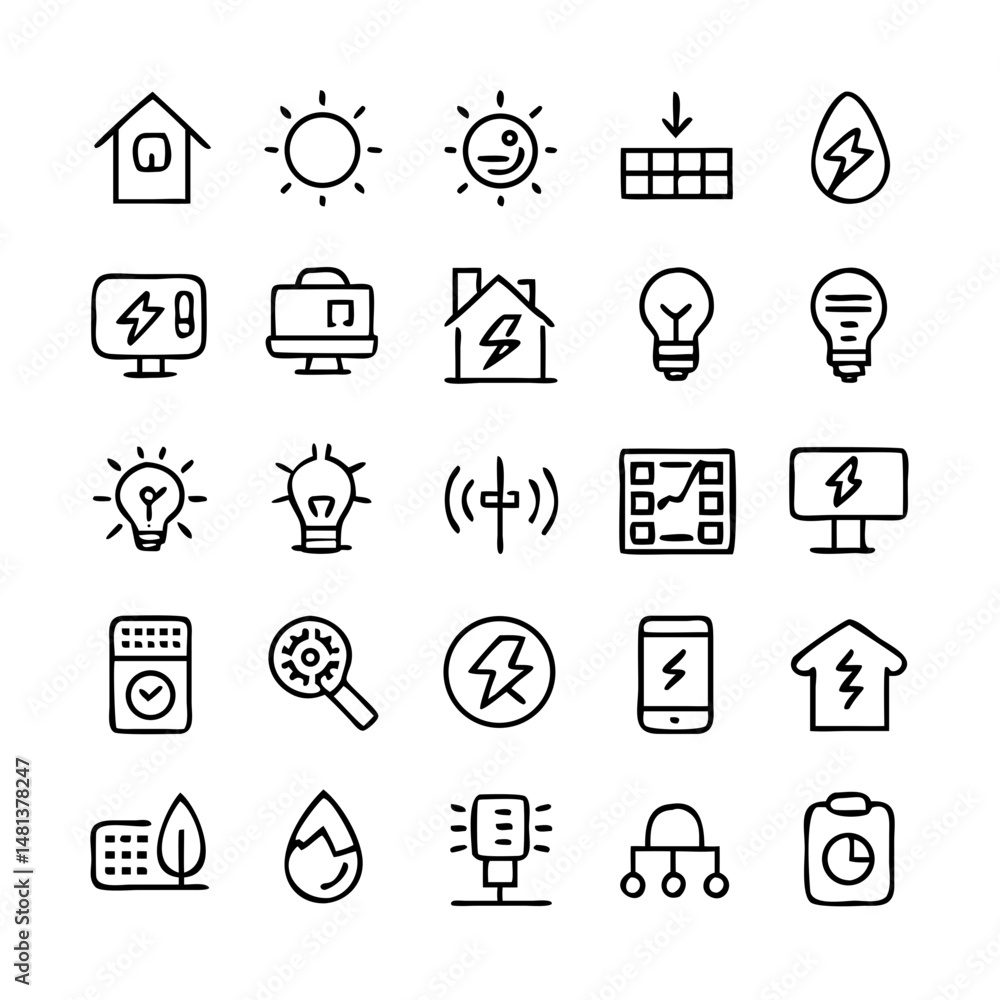 Energy saving and efficiency editable stroke outline icons set isolated on white background flat vector illustration. Alternative energy sources vector linear icons set. Ecology renewable energy . Energy saving and efficiency editable stroke outline icons set isolated on white background flat vector illustration. Alternative energy sources vector linear icons set. Ecology renewable energy .