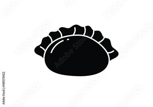 Dumpling silhouette. The image shows a black silhouette of a dumpling, a small, filled pocket of dough. Vector clipart illustration design.