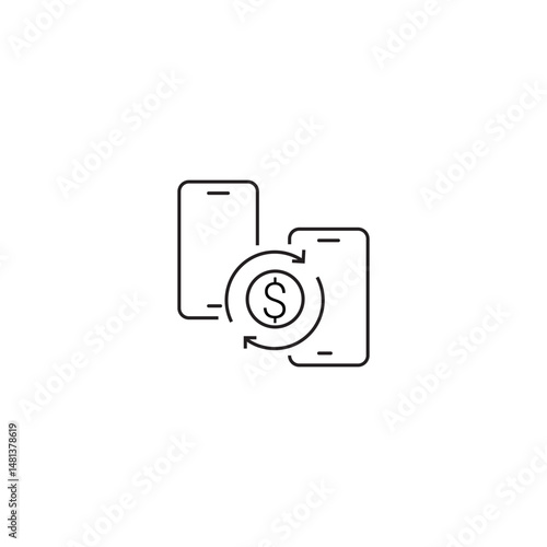 single outline icon money transfer related to payment. with mobile phone elements and dollar symbols. linier icon collection. editable stroke. vector illustration.