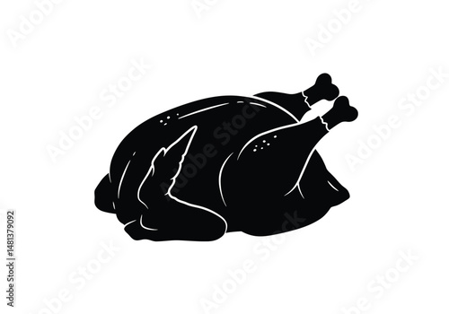 Roast chicken silhouette. The image shows a black silhouette of a whole roasted chicken, a popular dish for meals and holidays. Vector clipart illustration design.