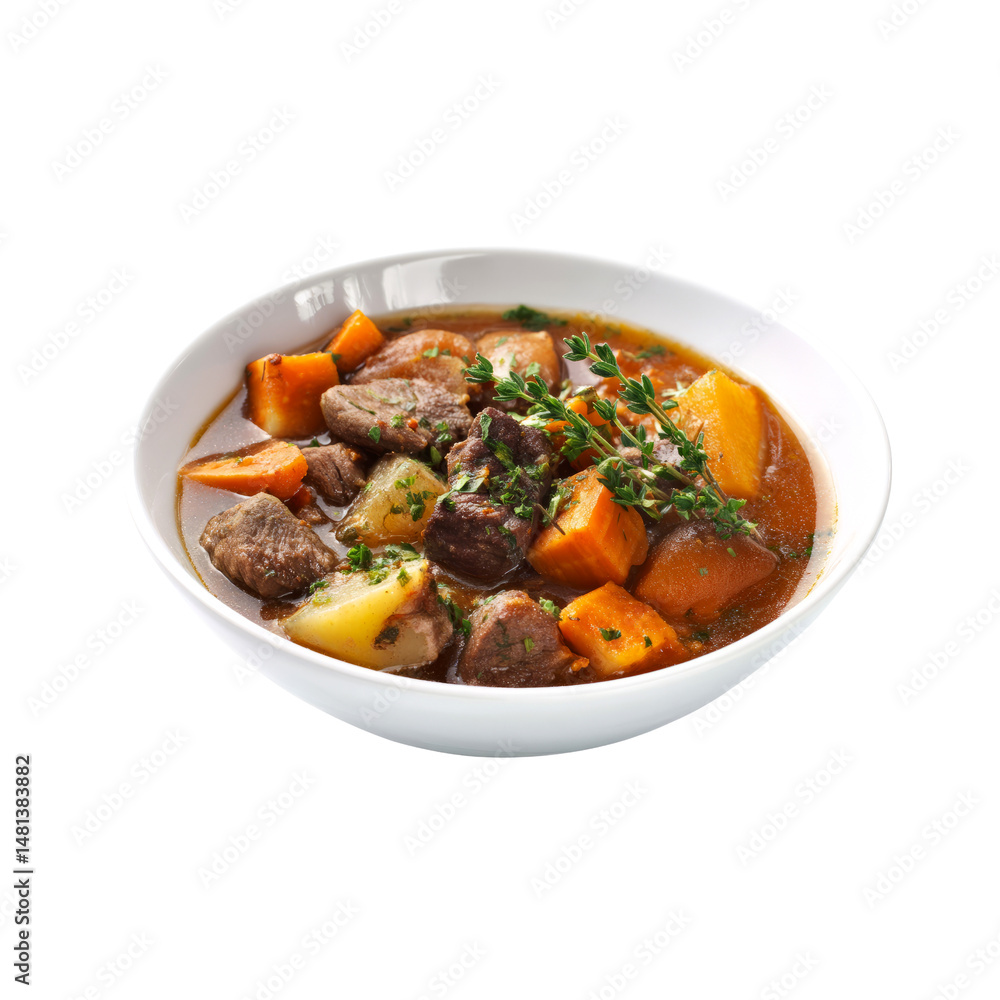 Delicious Beef Stew with Potatoes and Sweet Potatoes Autumn Recipe isolated on transparent background Delicious Beef Stew with Potatoes and Sweet Potatoes Autumn Recipe isolated on transparent background
