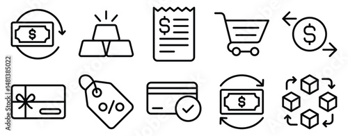 Payment Icon Set Line Style Collection representing financial transactions and digital payments suitable for ecommerce platforms banking apps and point of sale systems