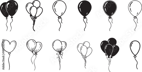 Balloon Designs in Black and White Illustrations.