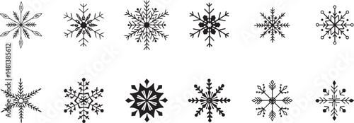 Snowflakes in Black and White Illustrations.