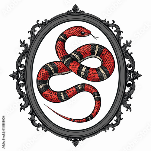 A highly detailed illustration of a two-headed snake, each head coiling in opposite directions, showcasing intricate scales and vibrant colors.