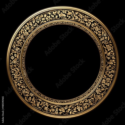 Ornate gold circular frame with floral carvings