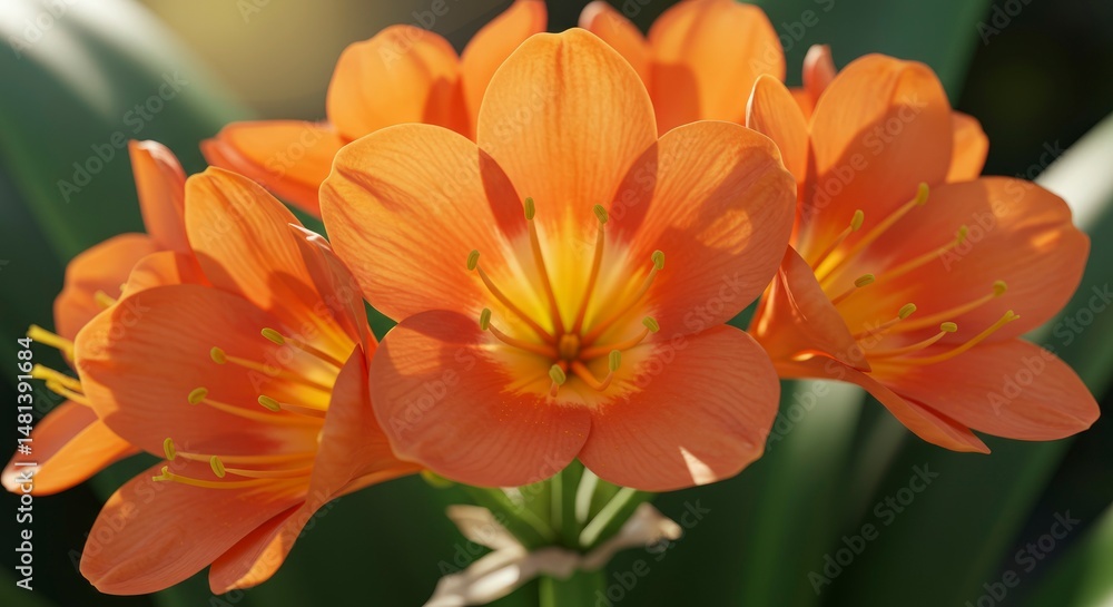 Naklejka premium Radiant clivia blooms, vibrant petals capturing the essence of a sunny floral display