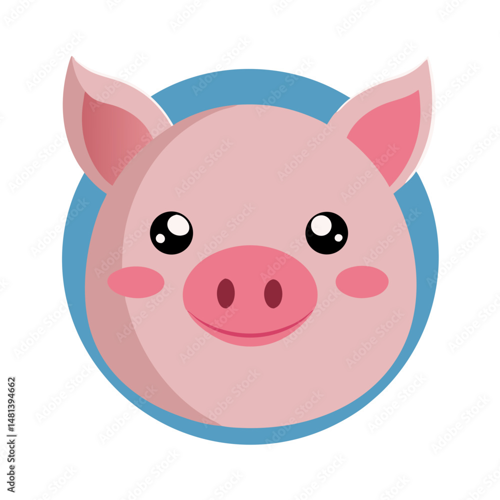 a cute cartoon pig face in a circular blue background a cute cartoon pig face in a circular blue background
