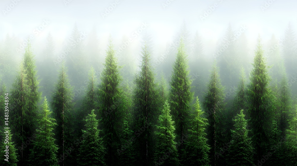 Fototapeta premium Forest Trees in Misty Environment